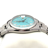 1955 Rolex Precision Oyster Date 34mm stainless steel with after market custom blue dial model 6494 KFK Jewelers Los Angeles