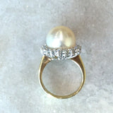 South Sea Pearl Diamond Halo Cocktail Ring, 18KT Yellow Gold - KFK, Inc.