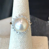 South Sea Pearl Diamond Halo Cocktail Ring, 18KT Yellow Gold - KFK, Inc.