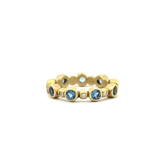 Suzy Landa 18KT Yellow Gold Bezeled Blue Tourmaline and Diamond Eternity Band - KFK Jewelers, Inc.