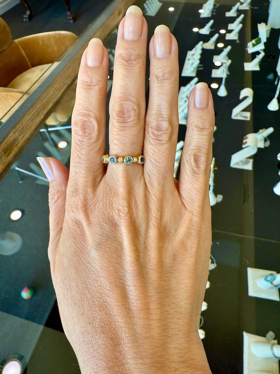 Suzy Landa 18KT Yellow Gold Bezeled Blue Tourmaline and Diamond