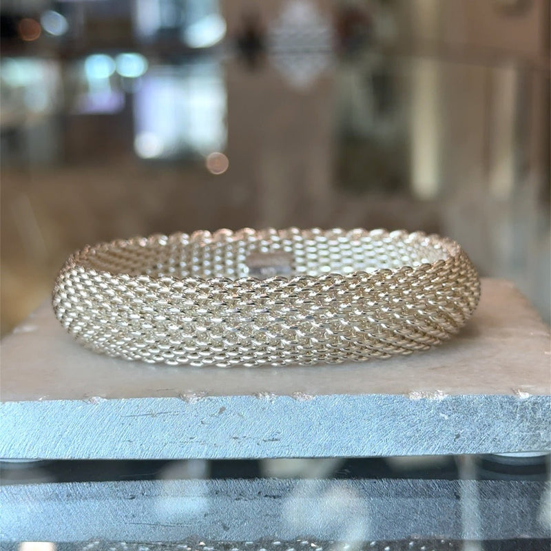 Tiffany & Co. Somerset Sterling Silver Mesh Bangle Bracelet - KFK, Inc.
