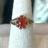 Vintage 1940's oval carnelian belcher ring in 10KT yellow gold KFK Jewelers Los Angeles