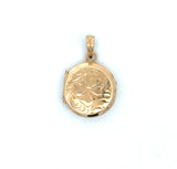 Vintage 1950s 10KT yellow gold round locket with floral design KFK Jewelers Los Angeles