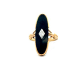 Vintage 1930's 10KT yellow gold onyx elongated oval navette ring with center diamond accent KFK Jewelers Los Angeles