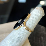 Vintage 1930's 10KT yellow gold onyx elongated oval navette ring with center diamond accent KFK Jewelers Los Angeles