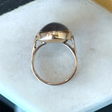 Vintage 1970s 14KT yellow gold bezel-set oval moonstone ring KFK Jewelers Los Angeles