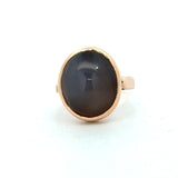 Vintage 1970s 14KT yellow gold bezel-set oval moonstone ring KFK Jewelers Los Angeles
