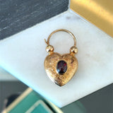 Vintage 1940s Retro 14K Rose Gold Heart Pendant with Cabochon Garnet KFK Jewelers Los Angeles