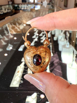 Vintage 1940s Retro 14K Rose Gold Heart Pendant with Cabochon Garnet KFK Jewelers Los Angeles