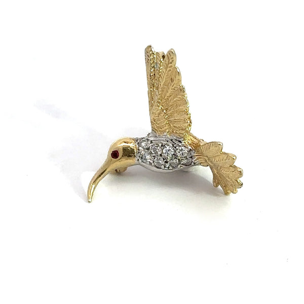 Vintage 14KT Gold Diamond Hummingbird Pin Brooch - KFK, Inc.