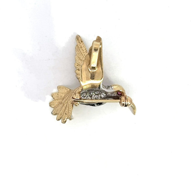 Vintage 14KT Gold Diamond Hummingbird Pin Brooch - KFK, Inc.