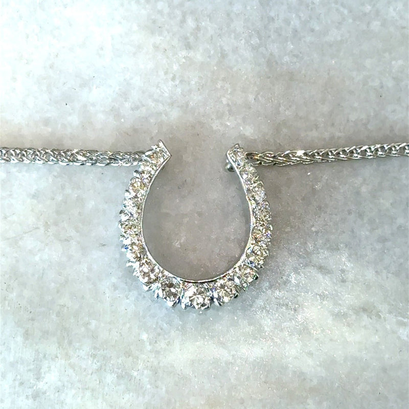 Vintage 14KT White Gold Diamond Horseshoe Pendant Necklace - KFK, Inc.