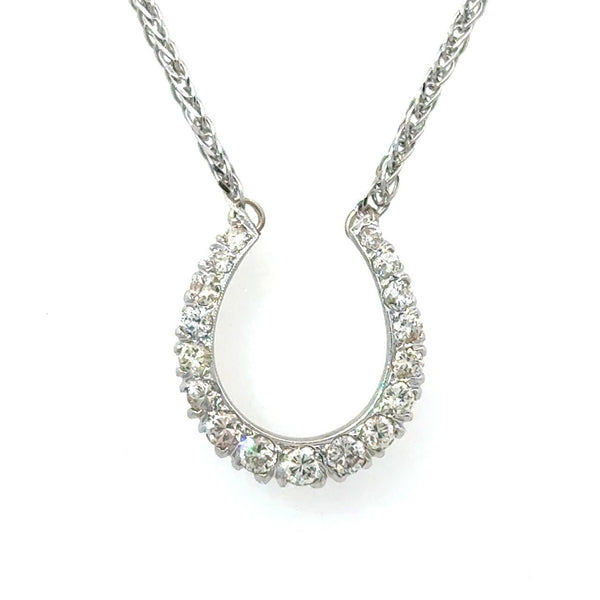 Vintage 14KT White Gold Diamond Horseshoe Pendant Necklace - KFK, Inc.