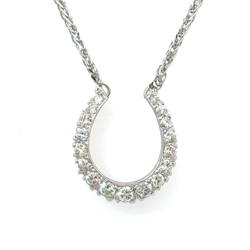Vintage 14KT White Gold Diamond Horseshoe Pendant Necklace - KFK, Inc.