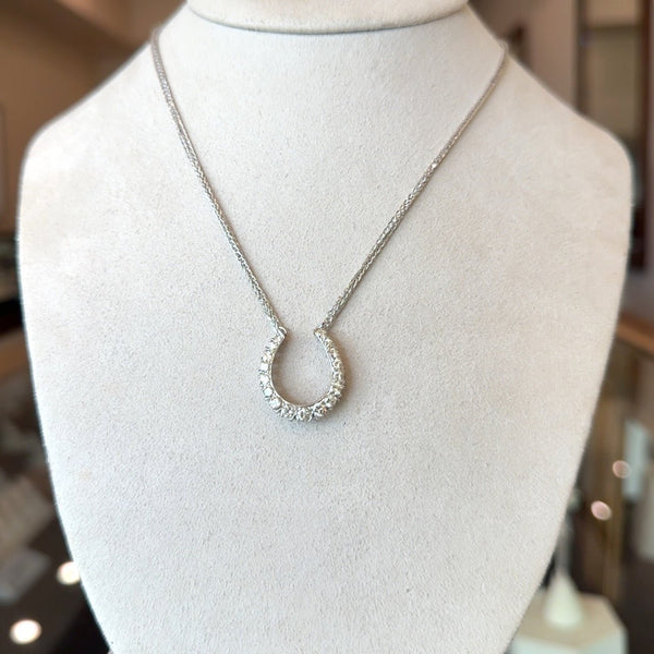 Vintage 14KT White Gold Diamond Horseshoe Pendant Necklace - KFK, Inc.