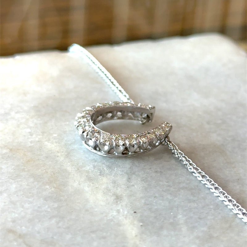 Vintage 14KT White Gold Diamond Horseshoe Pendant Necklace - KFK, Inc.