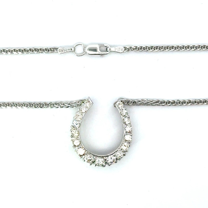 Vintage 14KT White Gold Diamond Horseshoe Pendant Necklace - KFK, Inc.