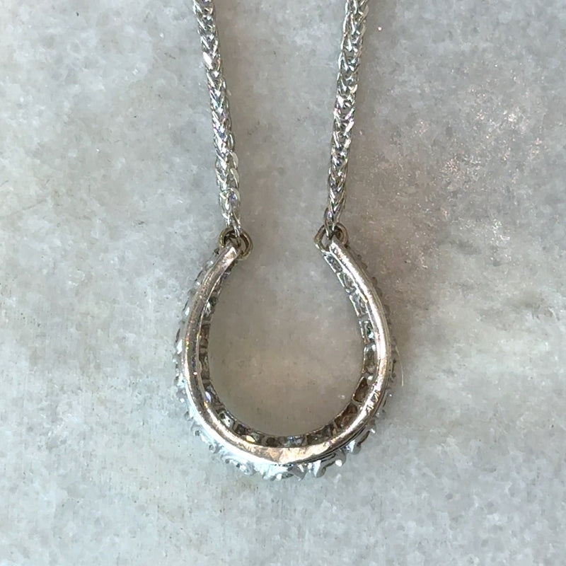 Vintage 14KT White Gold Diamond Horseshoe Pendant Necklace - KFK, Inc.