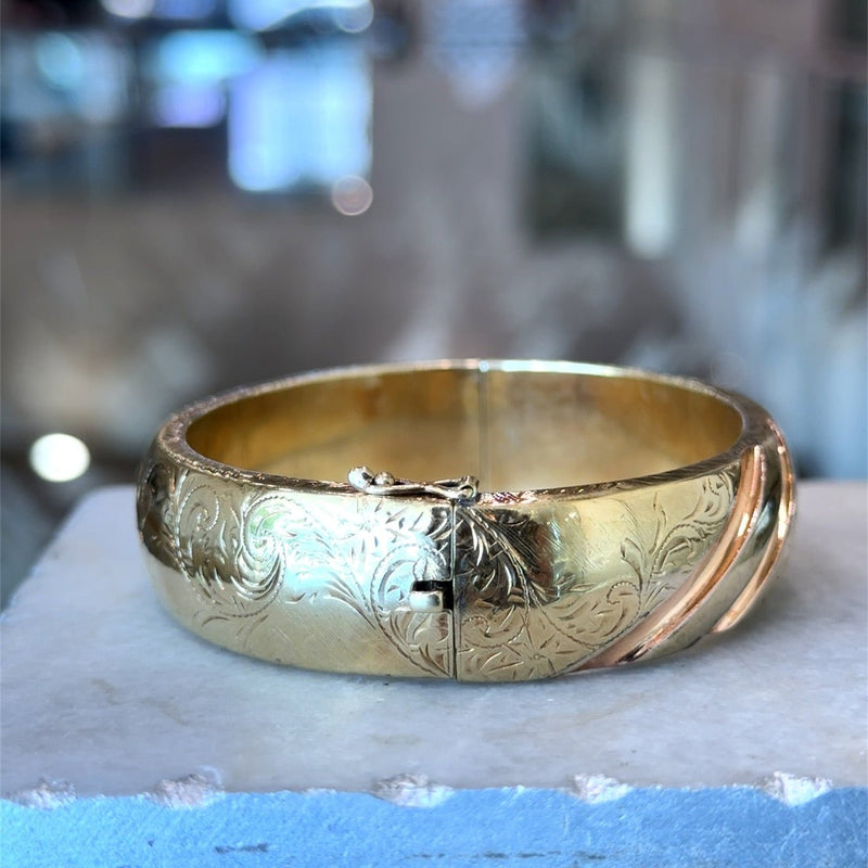 Vintage 14KT Yellow and Rose Gold Bangle Bracelet - KFK, Inc.