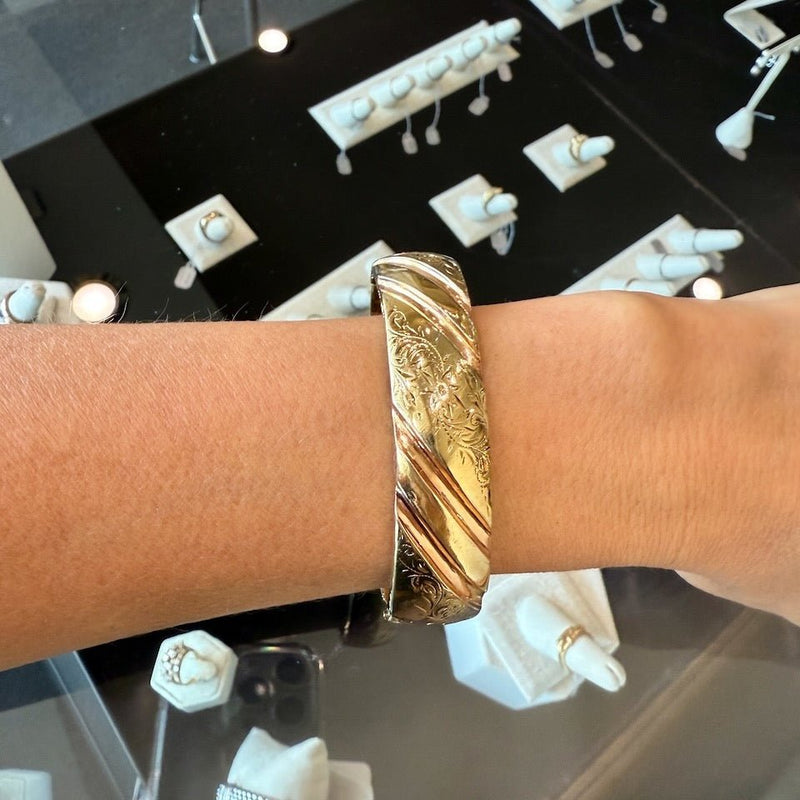 Vintage 14KT Yellow and Rose Gold Bangle Bracelet - KFK, Inc.