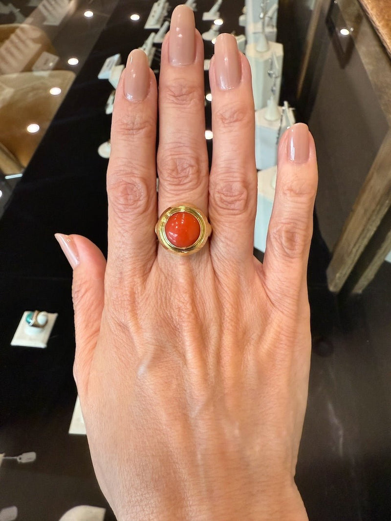 Vintage 14KT Yellow Gold Bezel Set Coral Ring - KFK, Inc.