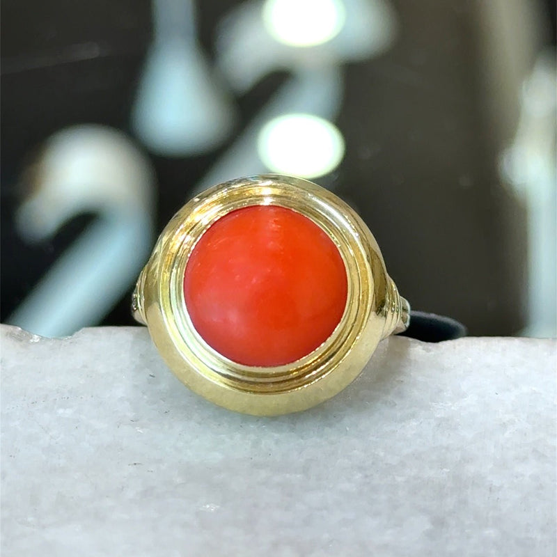 Vintage 14KT Yellow Gold Bezel Set Coral Ring - KFK, Inc.