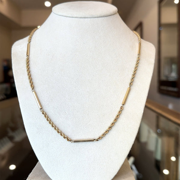 Vintage 14KT Yellow Gold Block and Rope Chain - KFK, Inc.