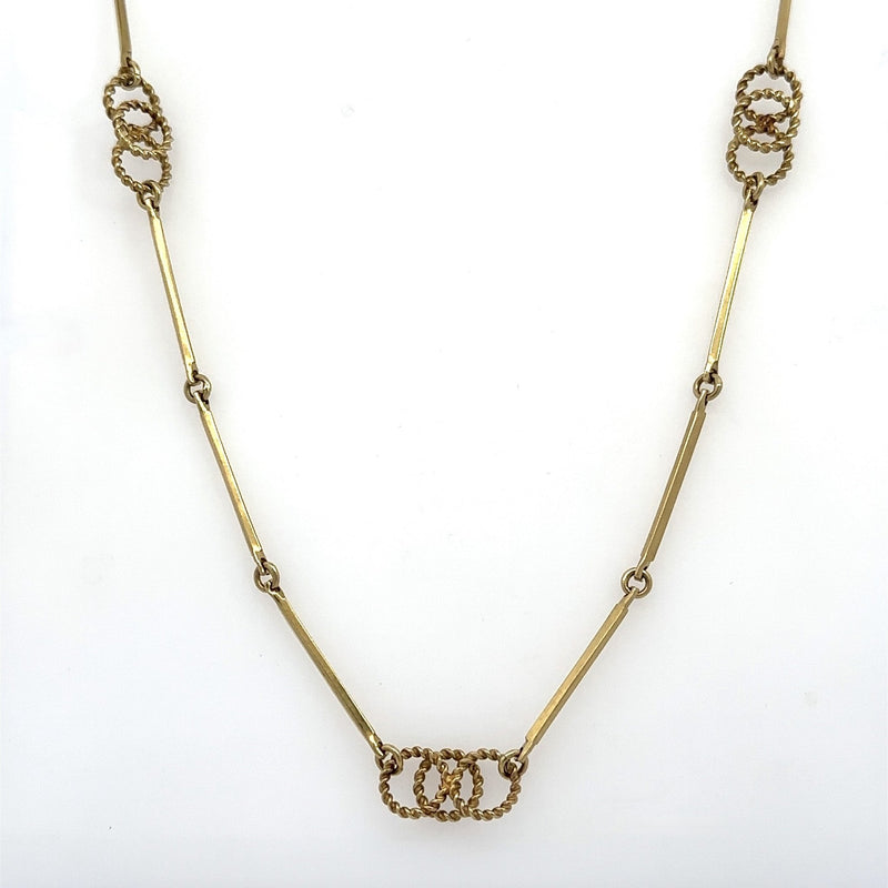 Vintage 14KT Yellow Gold Circle Bar Chain, 24.5" Inches - KFK, Inc.