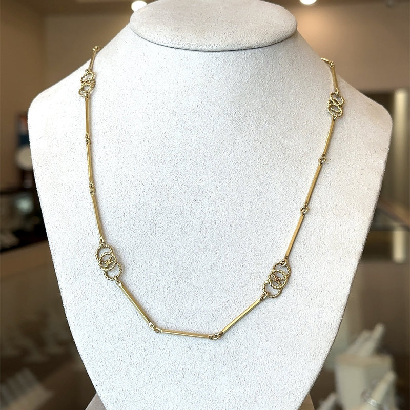 Vintage 14KT Yellow Gold Circle Bar Chain, 24.5" Inches - KFK, Inc.