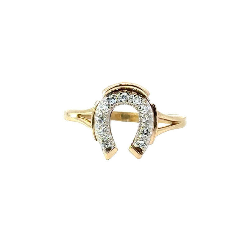 Vintage 14KT Yellow Gold Diamond Horseshoe Ring - KFK, Inc.