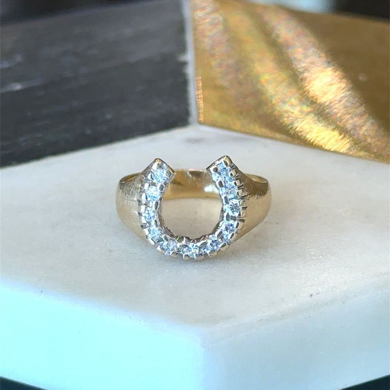 Vintage 14KT Yellow Gold Diamond Horseshoe Ring - KFK, Inc.