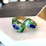 Vintage 14KT Yellow Gold Enamel and Diamond Bypass Fish Ring - KFK, Inc.