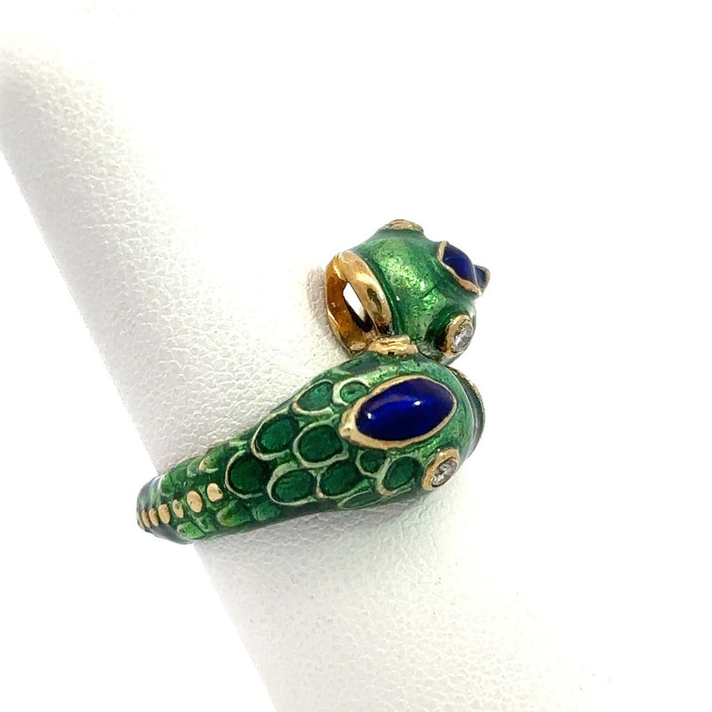 Vintage 14KT Yellow Gold Enamel and Diamond Bypass Fish Ring - KFK, Inc.