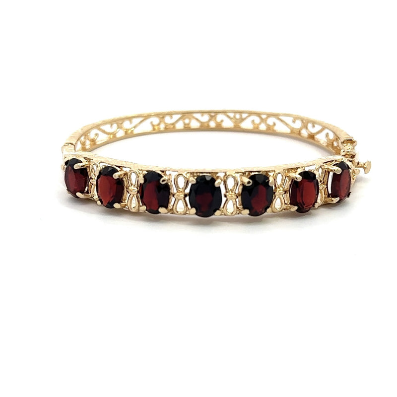 Vintage 14KT Yellow Gold Garnet Bangle Bracelet - KFK, Inc.