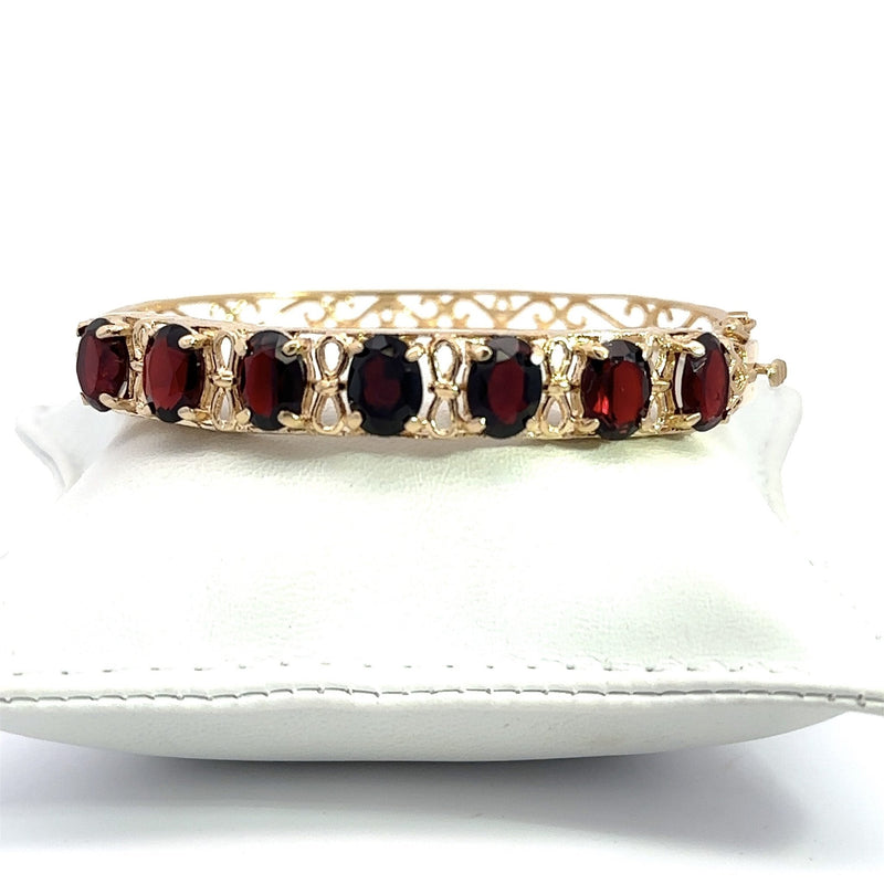 Vintage 14KT Yellow Gold Garnet Bangle Bracelet - KFK, Inc.