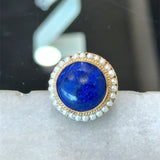 Vintage 14KT Yellow Gold Lapis Lazuli Cocktail Ring with Seed Pearl Bezel - KFK, Inc.