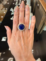 Vintage 14KT Yellow Gold Lapis Lazuli Cocktail Ring with Seed Pearl Bezel - KFK, Inc.