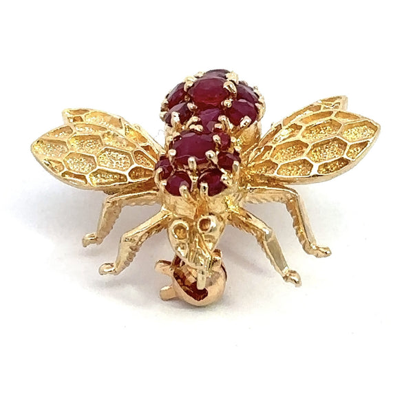 Vintage 14KT Yellow Gold Ruby Bee Pin Brooch - KFK, Inc.