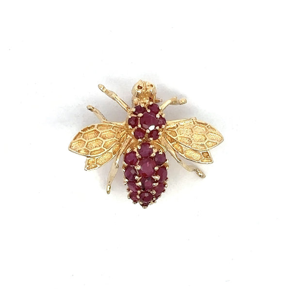 Vintage 14KT Yellow Gold Ruby Bee Pin Brooch - KFK, Inc.