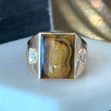 Vintage 14KT Yellow Gold Tiger's Eye Double Profile Cameo Signet Ring - KFK, Inc.