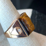 Vintage 14KT Yellow Gold Tiger's Eye Double Profile Cameo Signet Ring - KFK, Inc.