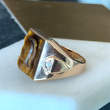 Vintage 14KT Yellow Gold Tiger's Eye Double Profile Cameo Signet Ring - KFK, Inc.