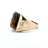 Vintage 14KT Yellow Gold Tiger's Eye Double Profile Cameo Signet Ring - KFK, Inc.