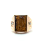Vintage 14KT Yellow Gold Tiger's Eye Double Profile Cameo Signet Ring - KFK, Inc.