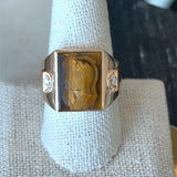 Vintage 14KT Yellow Gold Tiger's Eye Double Profile Cameo Signet Ring - KFK, Inc.