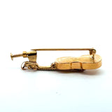 Vintage 18KT yellow gold violin brooch lapel pin KFK Jewelers Los Angeles