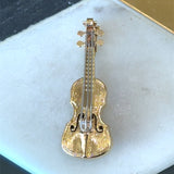 Vintage 18KT yellow gold violin brooch lapel pin KFK Jewelers Los Angeles