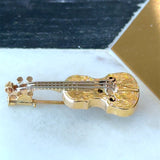Vintage 18KT yellow gold violin brooch lapel pin KFK Jewelers Los Angeles