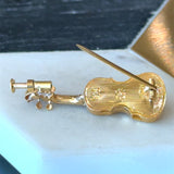 Vintage 18KT yellow gold violin brooch lapel pin KFK Jewelers Los Angeles